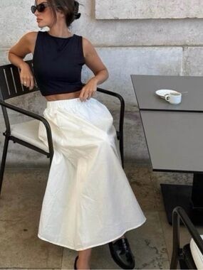 NA-KD Elastic Waist Cotton Midi Skirt w/pockets  NWT